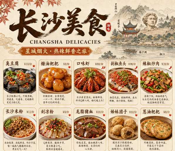小红书-中国城市美食信息图海报